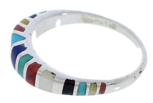 Southwestern Multicolor Inlay Silver Ring Size 6-3/4 TX45538
